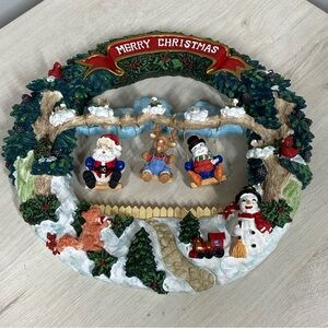 Jaimy Christmas Swingset Wreath – Resin 3D Santa Reindeer Snowman Holiday Décor